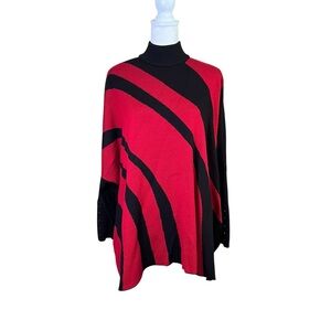 Chico's Red & Black Striped Turtleneck Poncho Sweater